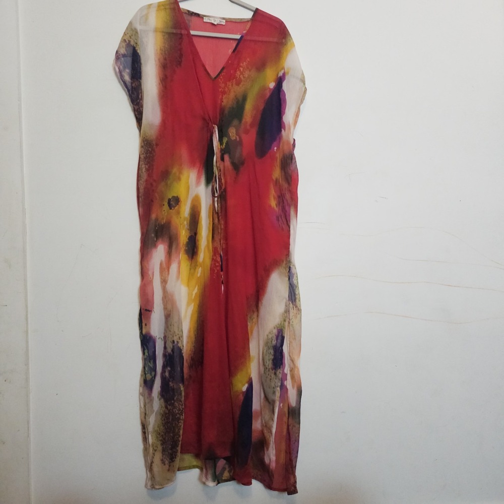 Michael Stars Sam Coverup Dress Pastel Gardens One Size  Sheer Multi Color‎ Long
